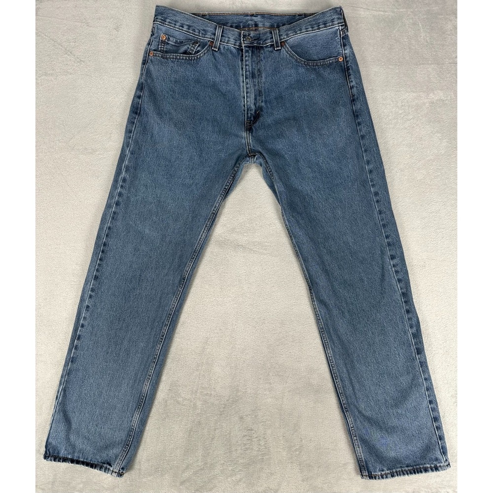 Levis 505 Jeans Mens 38x34 Blue Medium Wash Straight Leg Classic Work Blue Denim
